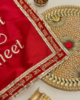 Red Personalised infinity Karwachauth square thali cover