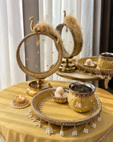 Golden Peacock Thali set with thali cover